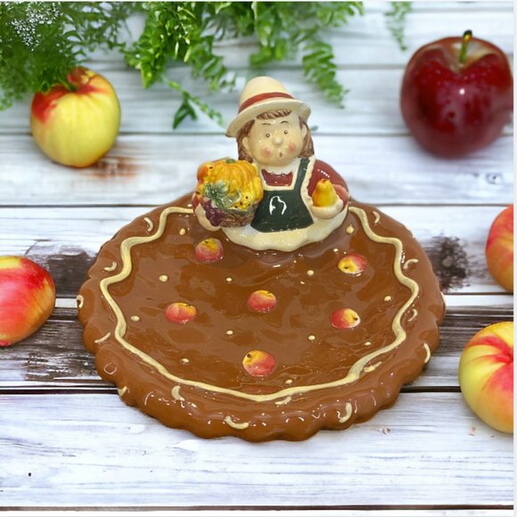 VINTAGE CANDY DISH -- Apple Pie Themed, Autumn, Treats, Candle Holder, Decor - Picture 1 of 7